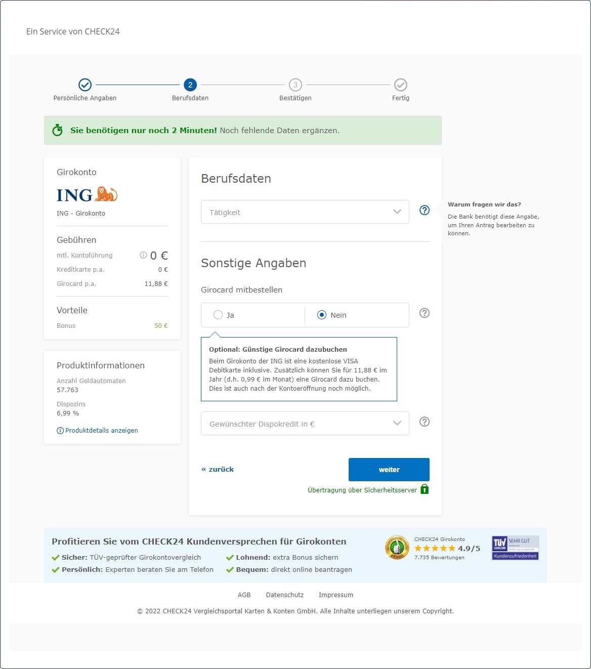5. Berufsdaten und Girocard